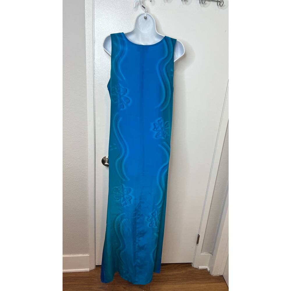 Simply Silk Women's 100% Silk Maxi Tank Dress Blue/Green Floral Swirl ~ Size XL - Picture 3 of 6